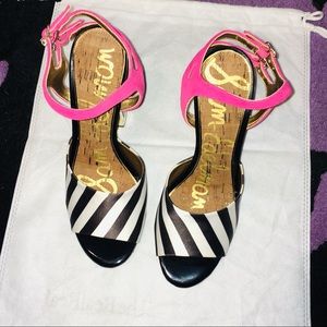 BNWT Sam Edelman White, fuchsia and Black Sandals